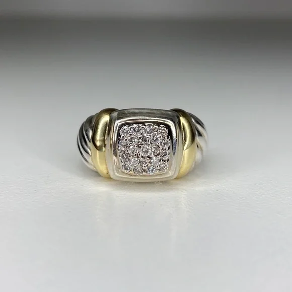 David Yurman Sterling & 18k Gold Pave Diamond Ring - Picture 11 of 11